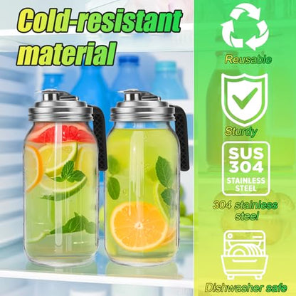Mason Jar Pour Spout Lid Stainless Steel with Handle, Wide Mouth Pour Spout Flip Cap Lids for Mason Jars, Anticracking Leak Proof Seal Cover Airtight for Drinking Salad Dressing & Food Storing(4PCS) - style: Wide Mouth Stainless Steel Lid with Handle 4 PC