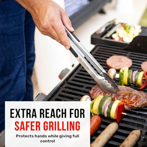 Grillbot Grill Metal Tongs for Cooking, Heavy-Duty Kitchen Tongs Stainless Steel with Long Handles & Locking Grip, Dishwasher Safe - color: BBQ Tong