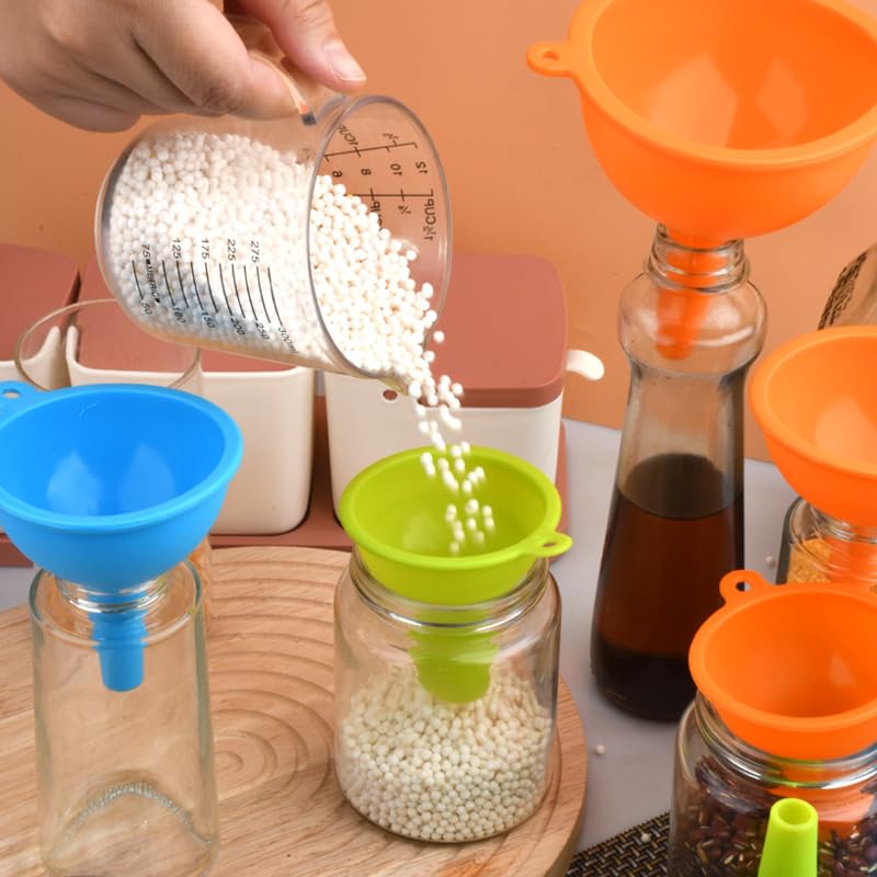 4 Pcs Multicolor Reusable Kitchen Funnel Set - Food Grade Silicone Collapsible Funnel, Funnels for Kitchen Use Filling Water or Powder, Liquid Transfer