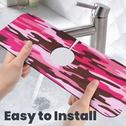Pink Camo Faucet Mat For Kitchen Sink, Absorbent Countertop Protector, Quick Dry Sink Splash Guard Pad, Waterproof Draining Mat 15" X 5.5" - color: Style 5