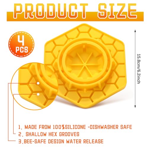 Leinuosen 4 Pcs Bee Feeder for Mason Jar Bee Watering Station for Garden, Sugar Water Feeder Yellow Silicone Hive Drinker for Beekeeping Outside