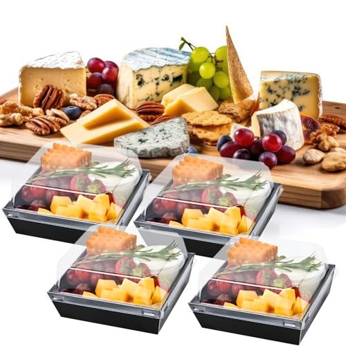 Ocmoiy Charcuterie Boxes with Clear Lids, 5 Inches, 50 Pack, Black | To Go Paper Food Containers, Disposable Bakery Dessert Boxes, For Sandwich, Cookie, Pastry, Cake Slice - color: Black