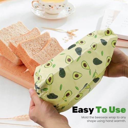 2 Pack Beeswax Wraps Bag for Food, 14x10in, Reusable Bread Bags for Homemade Bread, Beeswax Paper Food Storage Wrap for Sourdough, Sandwich, Cheese, Fruit, Snack, Avocado - style: Avocado