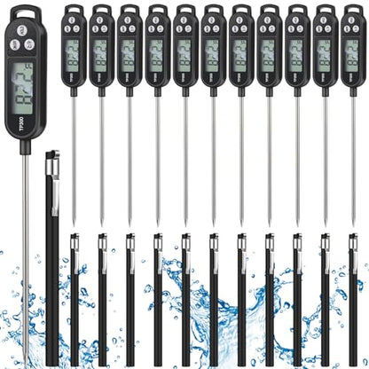 Copkim 12 Pcs Meat Food Thermometer Food with Probe Water Liquid Instant Read Digital Thermometer Kitchen Cooking Supplies for Cooking BBQ Milk Yogurt (Black) - color: Black