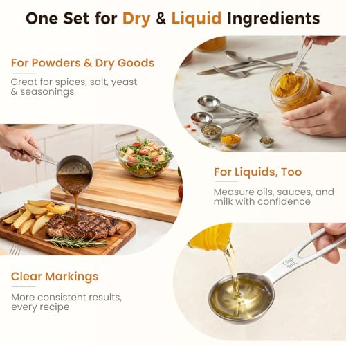 13PCS Stainless Steel Measuring Cups and Spoons Set with Funnel, Stackable Metal Measuring Cup and Spoon Set for Baking Cooking, Dishwasher Safe Kitchen Tools with for Dry & Liquid Ingredients
