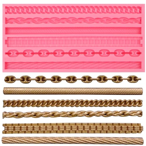 Chain and Rope Pattern Silicone Mold, 6 Designs, Pink Fondant Decorating Tool - color: pink(M17)
