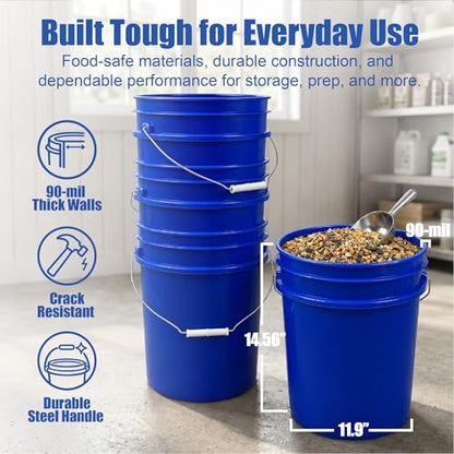 ePackageSupply 5 Gallon Bucket - Food Grade w/Lid BPA-Free, Blue/Blue, 3 | Airtight Gamma Seal Screw-On Lid, Heavy-Duty 90 Mil HDPE Plastic, Food Safe and Durable Container, Bulk Storage, Made in USA - color: Blue/Blue, size: 3 Packs