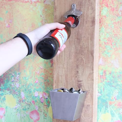 Stainless Steel Bottle Cap Catcher Wall Mount Beer Top Collector Silver for Wood Post Table Shelf - color: Silver