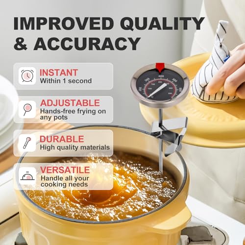 Glow-in-The-Dark Candy Thermometer Waterproof IP67-9" Deep Fry & Candy Thermometer with Pot Clip – High-Heat, Waterproof for Oil, BBQ, Candle Making，Black - color: Black Dial