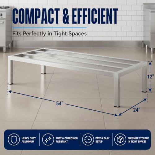 54" x 24" x 12" Aluminum Dunnage Rack – Heavy Duty Floor Storage Stand, NSF for Commercial Use - size: 54"W x 24"D x 12"H