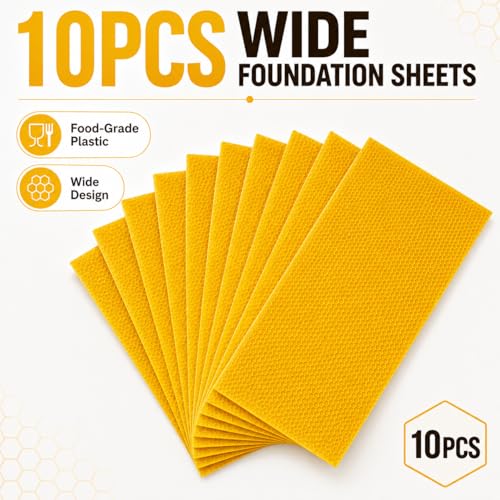 Yellow Bee Foundation Sheets for 8-1/2-Inch Deep Beehive 10PCS | Fits Langstroth Deep Frames, Wax-Coated Plastic, Food-Grade
