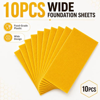 Yellow Bee Foundation Sheets for 8-1/2-Inch Deep Beehive 10PCS | Fits Langstroth Deep Frames, Wax-Coated Plastic, Food-Grade