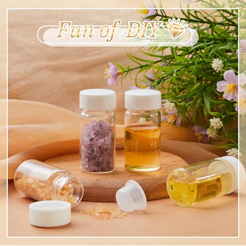Lallisa 100 Pcs 20 ml Glass Vials with White Screw Caps and Plastic Stoppers, 5 Dram Clear Small Leakproof Bottles Bulk, Mini Liquid Sample Vials for Essential Oils, Sample, DIY Craft - color: Clear with White Cap, size: 20 ml