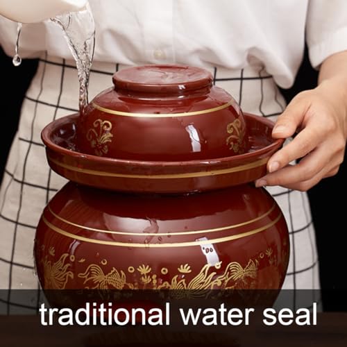 Ceramic Pickle Jar, 8KG with Water Seal Lid - Traditional Fermenting Crock for Kimchi Sauerkraut, Airtight Airlock Design Prevents Odor and Oxidation, Durable - size: 2.5KG