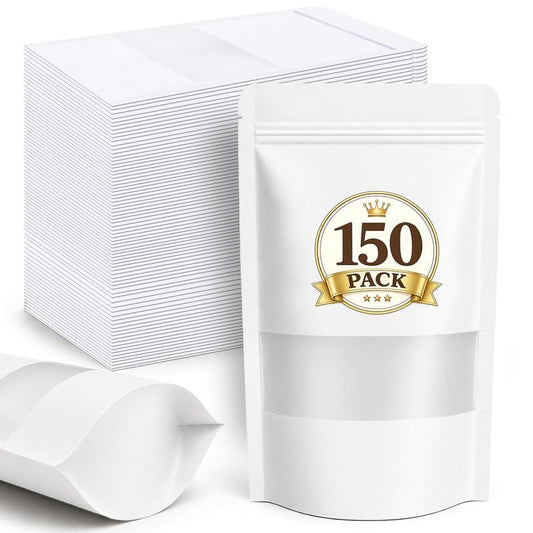 JETMORE 150 Pack Cookie Bags, Resealable Bags, Snack Bags with Seal, Smell Proof Bag with Window, Sealable Treat Bags for Snacks, Food, Candy, Spice, Nuts and Sample Packaging (White, 4x6in) - color: White, size: 150 Pack 4x6in (10x15cm)