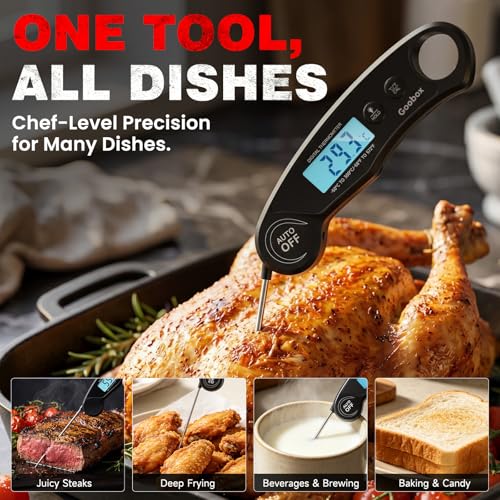 Meat Thermometer Digital, 1 Sec Instant Read, ±0.5°F, Waterproof | IPX5 Waterproof, Large Backlit Display, Magnetic Back, 4.1-Inch Probe, for Grilling, BBQ, Smoker and Cooking - color: Black