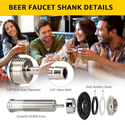 3" Shank Stainless Steel Core Beer Faucet 1/4" Barb Draft Beer Faucet Beer Shank Chrome Plated Tap for Homebrew Kegerator Parts with Spanner Wrench Hose Clamp Tap Brush - size: 3" Shank
