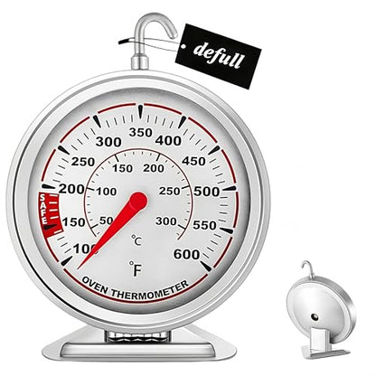 Extra Large 3" Oven Thermometer with Easy-Read Dial | Accurate Oven Temperature Reading | Dual Scale 100°F-600°F & -40°C-310°C | for Gas/Electric Ovens, Grill, BBQ, Baking, Meat - size: Oven Thermometer-3 Inch Red Dial