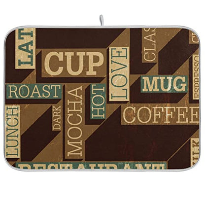 Super Absorbent Dish Drying Mat, Microfiber Fast-Drying Dish Mat, 16" x 18", Kitchen Dish Drying Pad, Coffee Themed Seamless Retro - color: Coffee Themed Seamless Retro, size: 16" x 18"