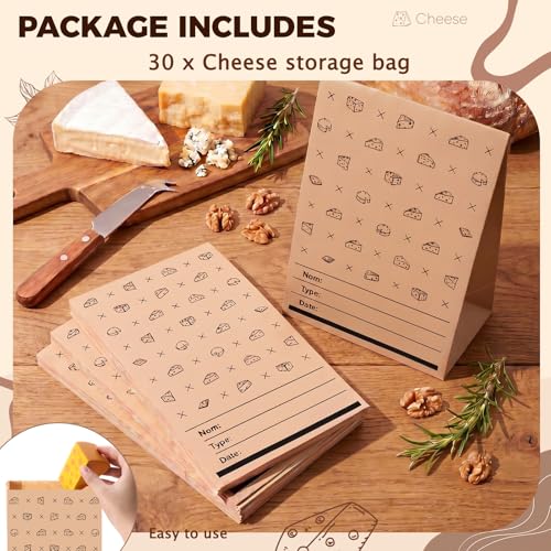 MotiMind 30 Packs Cheese Storage Bags for Refrigerator 10.6 x 6 Inches Cheese Paper Bags, Sandwiches, Wrapping (Yellow)