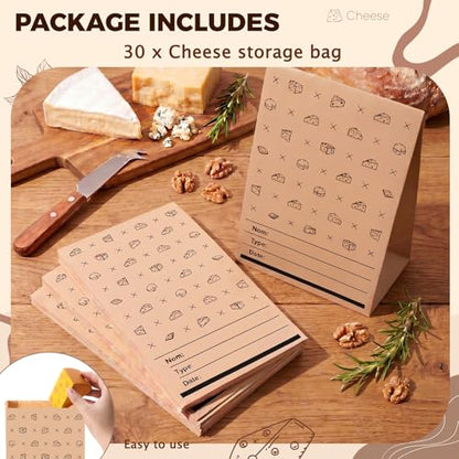 MotiMind 30 Packs Cheese Storage Bags for Refrigerator 10.6 x 6 Inches Cheese Paper Bags, Sandwiches, Wrapping (Yellow)