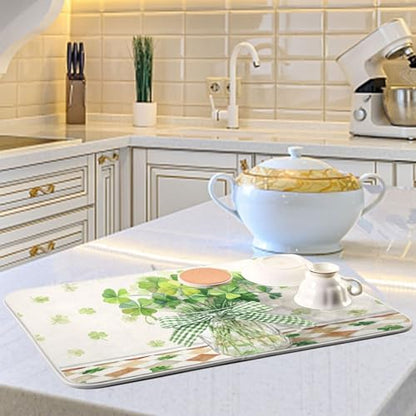 Kcldeci Dish Drying Mat for Kitchen Counter, Clovers in A Mason Jar Absorbent Dish Drainer Dish Drying Pad for Countertops,Sinks,Draining Racks 18x24in - size: 18x24in