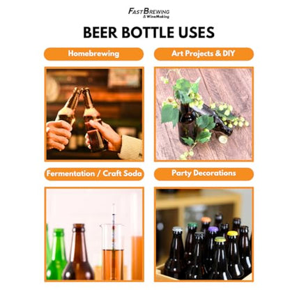 FastRack Amber Beer Bottles 12oz (Pack of 96) | Longneck Glass Beer Bottles with Pry-off Crown Finish for Home Brewing Mead, Cider & Kombucha | Durable Brewing Bottle & Bottling Kit - size: 12oz - 96 Pack