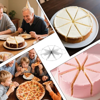 8-Slice Cake Cutter Press, Stainless Steel Round Pie Divider with Side Handles Pie & Cheesecake Slicer Marker Pizza Cutting Baking Tool for Uniform Portions Bakeries and Home Use - style: 8-grid cake cutter