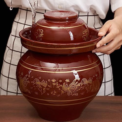 Ceramic Fermentation Crock Jar Kit,Sauerkraut Crock, Traditional Chinese Porcelain Pickle Jar with Water Seal Airlock Lid,Pickle Jar for Fermenting or Pickling Pickl 4Kg - size: 4Kg