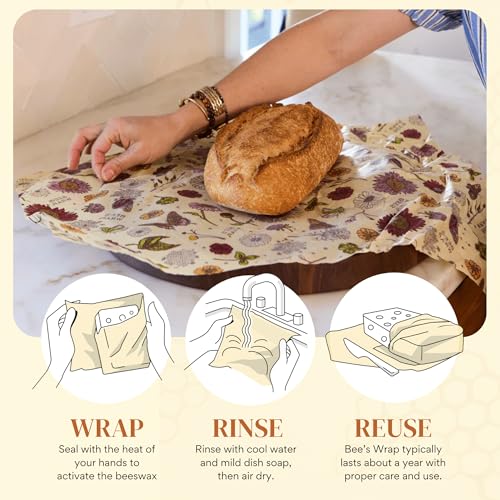 Bee's Wrap Beeswax Wraps for Bread - Beeswax Bread Wrap for Sourdough & Bread Storage - Plastic Free Made in USA Reusable Natural Food Wrap - Meadow Magic - color: Meadow Magic (Beeswax)