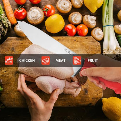 10 inch Japanese High Carbon Stainless Steel Chef Knife, Professional Sharp Wide Cook Knife with Non-slip Ergonomic Handle, for Kitchen Home Restaurant (Red) - color: Red