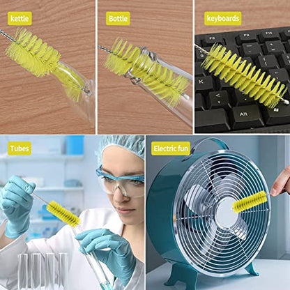 CiaraQ Bottle Cleaning Brushes, 8 Inch Nylon Tube Brush Set | Yellow Cleaner for Narrow Neck Bottles Cups with Hook, Set of 10pcs. - color: Yellow, size: 8.0 Inch (10pcs)