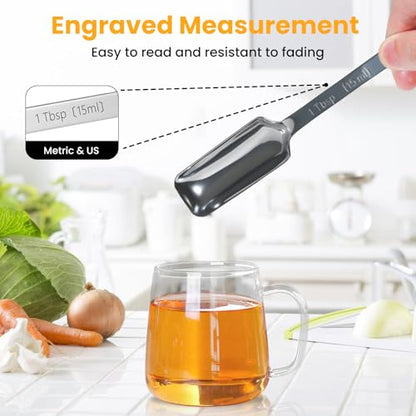 20PCS Measuring Cups and Spoons Set, Includes 7 Stackable Stainless Steel Cups, 7 Rectangular & 5 Mini Measuring Spoons with Leveler Fits Spice Jars, Kitchen Gadgets with Engraved Markings - size: Set of 20