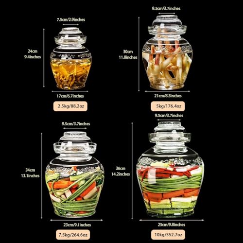 Auspicious Cloud Relief Pattern Pickle Jar, Traditional Fermentation Crock with Inner Cover, Thickened Glass Kimchi Tank, Egg/Carrot/Kohlrabi(5kg/176.4oz) - size: 5kg/176.4oz