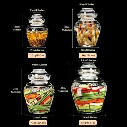 Auspicious Cloud Relief Pattern Pickle Jar, Traditional Fermentation Crock with Inner Cover, Thickened Glass Kimchi Tank, Egg/Carrot/Kohlrabi(5kg/176.4oz) - size: 5kg/176.4oz