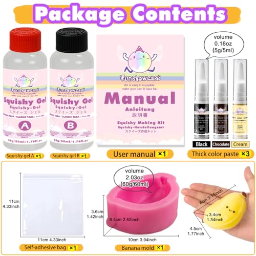 FUNSHOWCASE Fruit Squishy Craft Set Liquid Silicone Banana Silicone Mould Colour Paste - color: Banana
