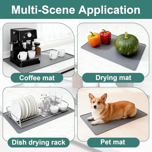 Silicone Coffee Mat, 24"X16" Heat-Resistant,Eco-friendly,Hygienic Drying Pad,Leak-Proof and Non-Slip,Removable Silicone Mat with Concave and Convex Design,（Gray 24X16） - color: Gray, size: 24" x 15.9"