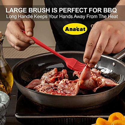 Anaeat High Heat Resistant Silicone Basting Pastry Brush Set of 2- Hygienic One-Pieces Design Spread Oil Butter for BBQ Grill Barbecue Baking Kitchen Cooking - BPA Free & Dishwasher Safe (10"+8.2") - color: Red 2 Pcs (10"+8.2")