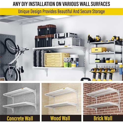 Aecxm 1pack×2 Tier 1.3x3ft Garage Shelving Wall Mounted, 250lbs Load Capacity,15.6x36inch per Shelf Height Cassette Adjustable Floating Shelves(White) - color: White, size: 2pack-1.3x3ft