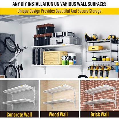 Aecxm 1pack×2 Tier 1.3x3ft Garage Shelving Wall Mounted, 250lbs Load Capacity,15.6x36inch per Shelf Height Cassette Adjustable Floating Shelves(White) - color: White, size: 2pack-1.3x3ft