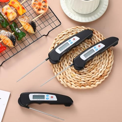 Xuhal 12 Pcs Digital Meat Thermometer with Probe Waterproof Instant Read Foldable Food Thermometer with Magnet for Kitchen Grilling Cooking Turkey Baking BBQ (Black) - color: black