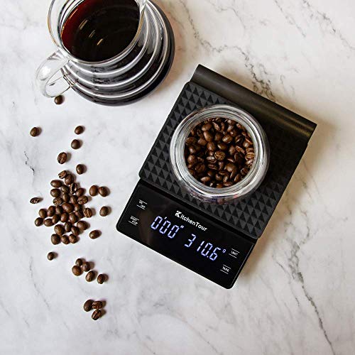 KitchenTour Coffee Scale with Timer 3kg/0.1g High Precision Pour Over Drip Espresso Scale with Back-Lit LCD Display (Batteries Included) - size: EK6002