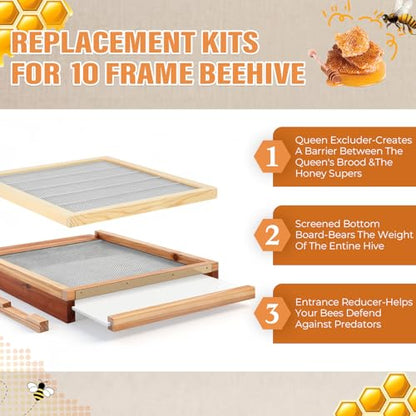 Beeveer 3 Pcs Beehive Screened Bottom Board with Entrance Reducer and Wooden Frame Metal Queen Excluder for Langstroth 10 Frame Bee Hive Bee Beekeeping Supplies - style: Wooden Frame