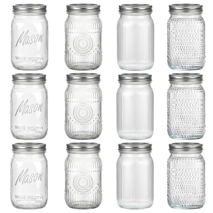 Rubtlamp Clear Mason jar 32 oz, 12 Mixed Pack Glass Jars - Wide Mouth Mason Jars with Airtight Lids for Pickling, Fermenting, Food Storage&DIY Crafts, Microwave & Dishwasher Safe - color: Mix-Clear
