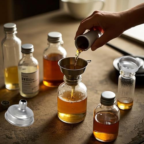 1.45'' Stainless Steel Mini Funnels 12pcs for Miniature Bottles, Essential Oils, DIY Lipbalms Cooking Spices Liquids, Homemade Make-Up Fillers (12)