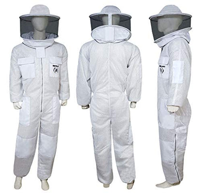Brutul Bee 3 Layer Beekeeping Ultralight Ventilated Suit With Round Veil (WHITE, XL) - color: White, size: X-Large