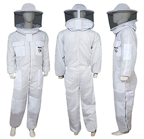 Brutul Bee 3 Layer Beekeeping Ultralight Ventilated Suit With Round Veil (WHITE, 4XL) - color: White, size: 4X-Large