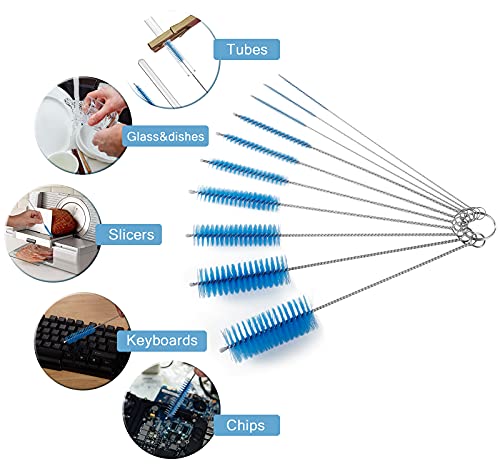 CiaraQ Bottle Cleaning Brushes, 8 Inch Nylon Tube Brush Set | Blue Cleaner for Narrow Neck Bottles Cups with Hook, Set of 10pcs. - color: Blue, size: 8.0 Inch (10pcs)