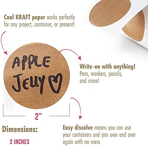 MESS Dissolvable Food Labels for Containers 400 Labels (1x2 Blue/White and 2" Kraft) Blank Kitchen Labels - Food Storage Labels - Removable Freezer Labels - Dissolvable Labels for Food Containers