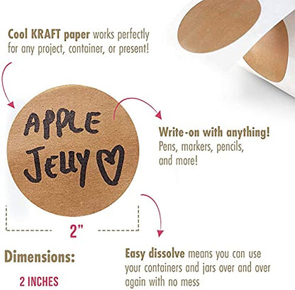 MESS Dissolvable Food Labels for Containers 400 Labels (1x2 Blue/White and 2" Kraft) Blank Kitchen Labels - Food Storage Labels - Removable Freezer Labels - Dissolvable Labels for Food Containers